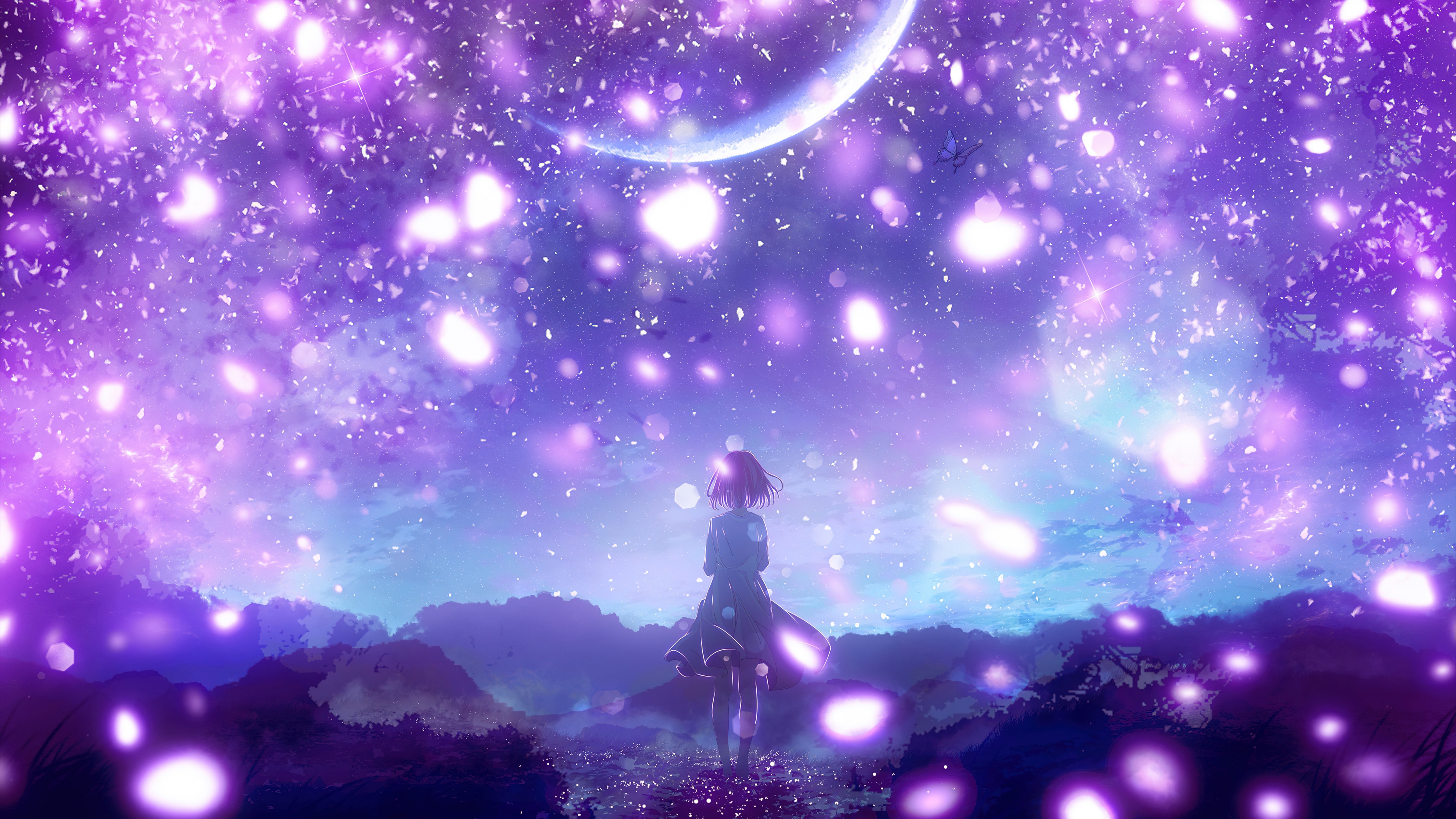 Anime girl Wallpaper 4K, Purple