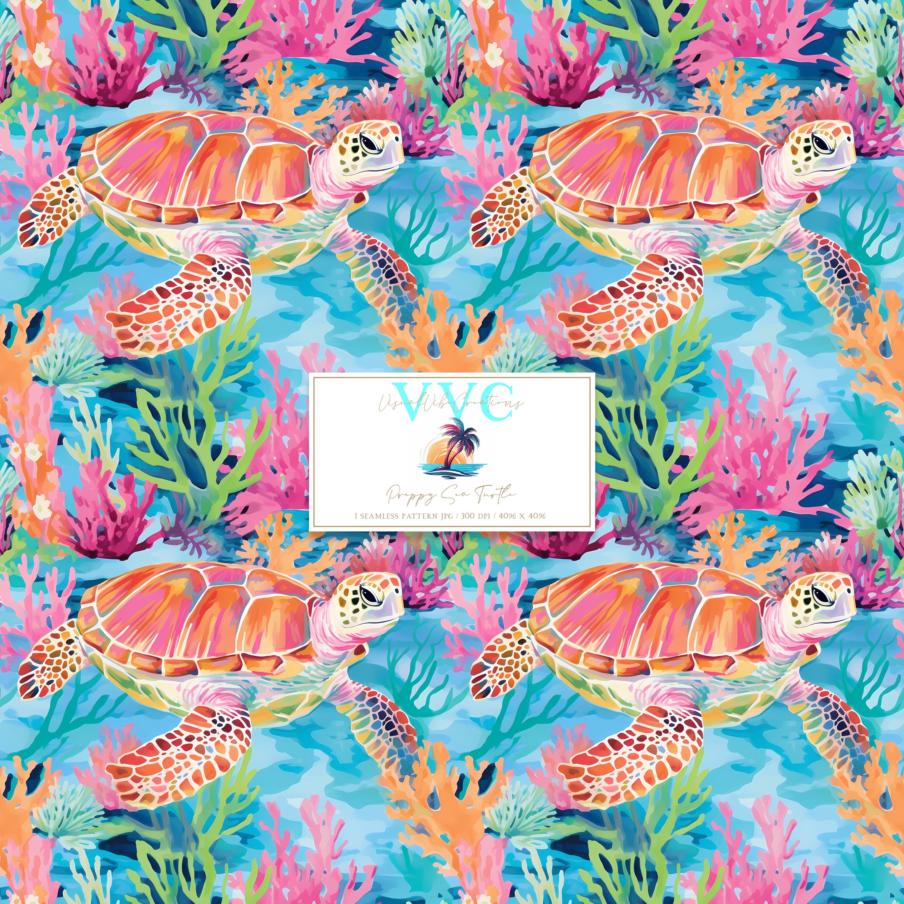 Buy Preppy Sea Turtle Digital Paper, 1 Seamless Pattern for Printable Scrapbook Download, Tortoise, Coral, Beach, Ocean, Tropical Online in India