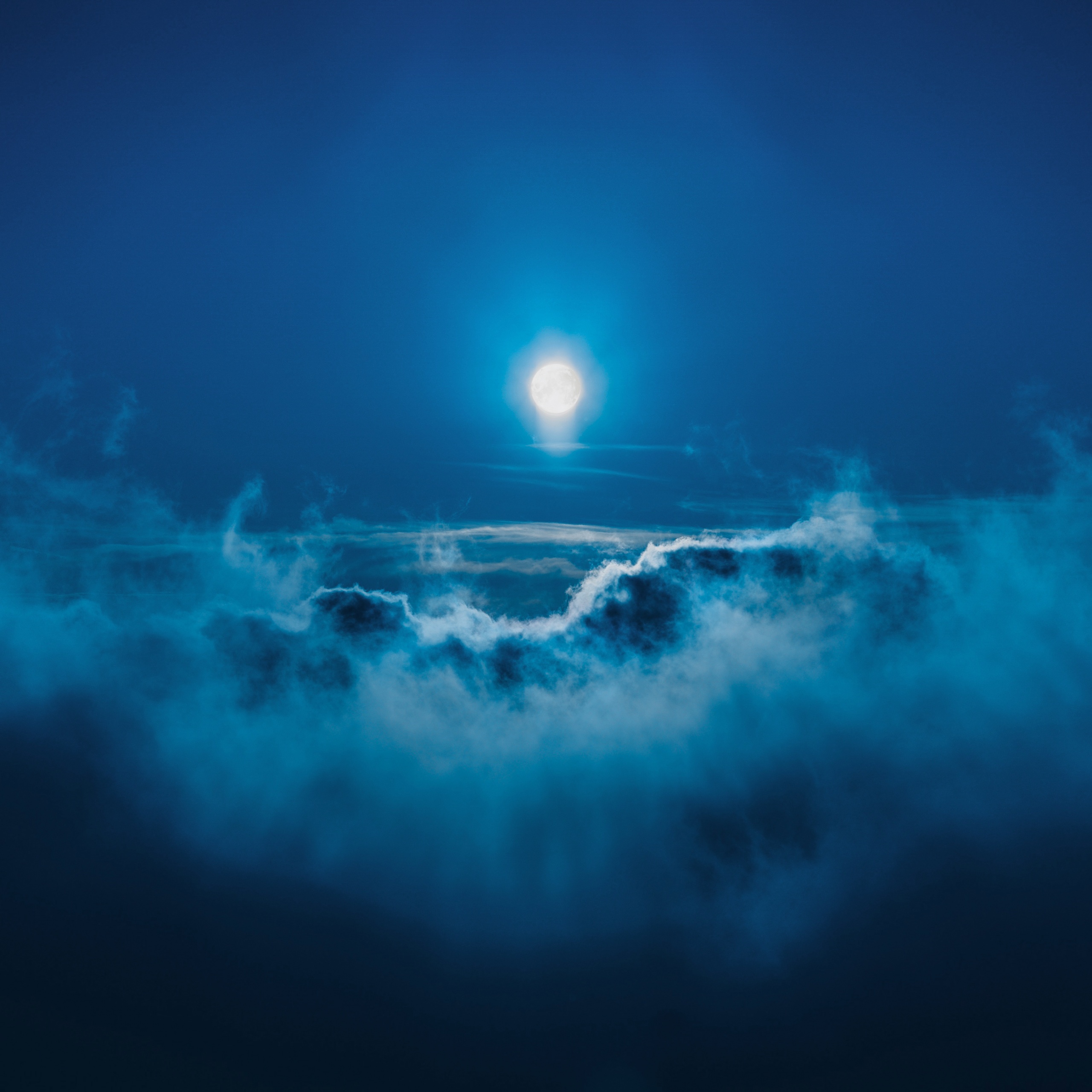 Moon Wallpaper 4K, Above clouds, Night