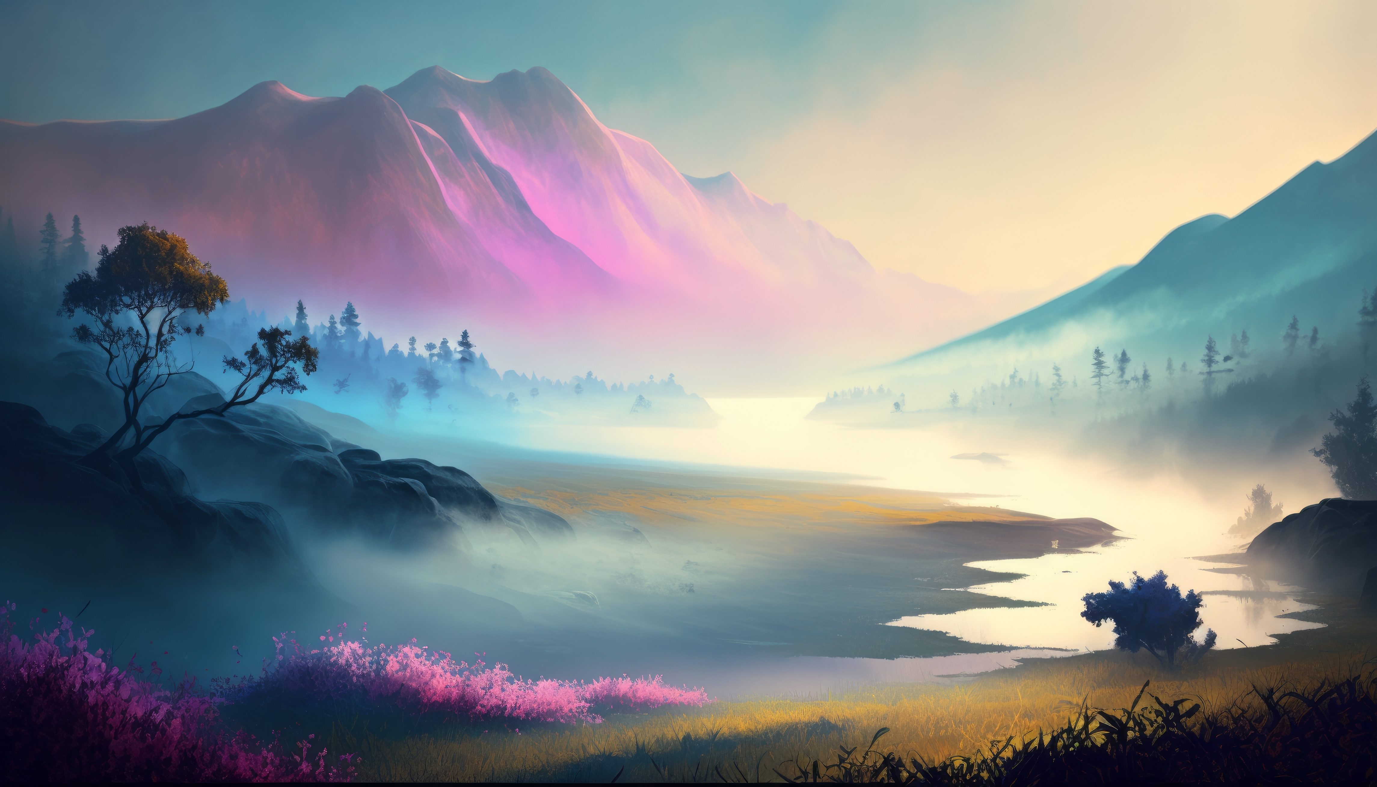 AI art, illustration, mountains