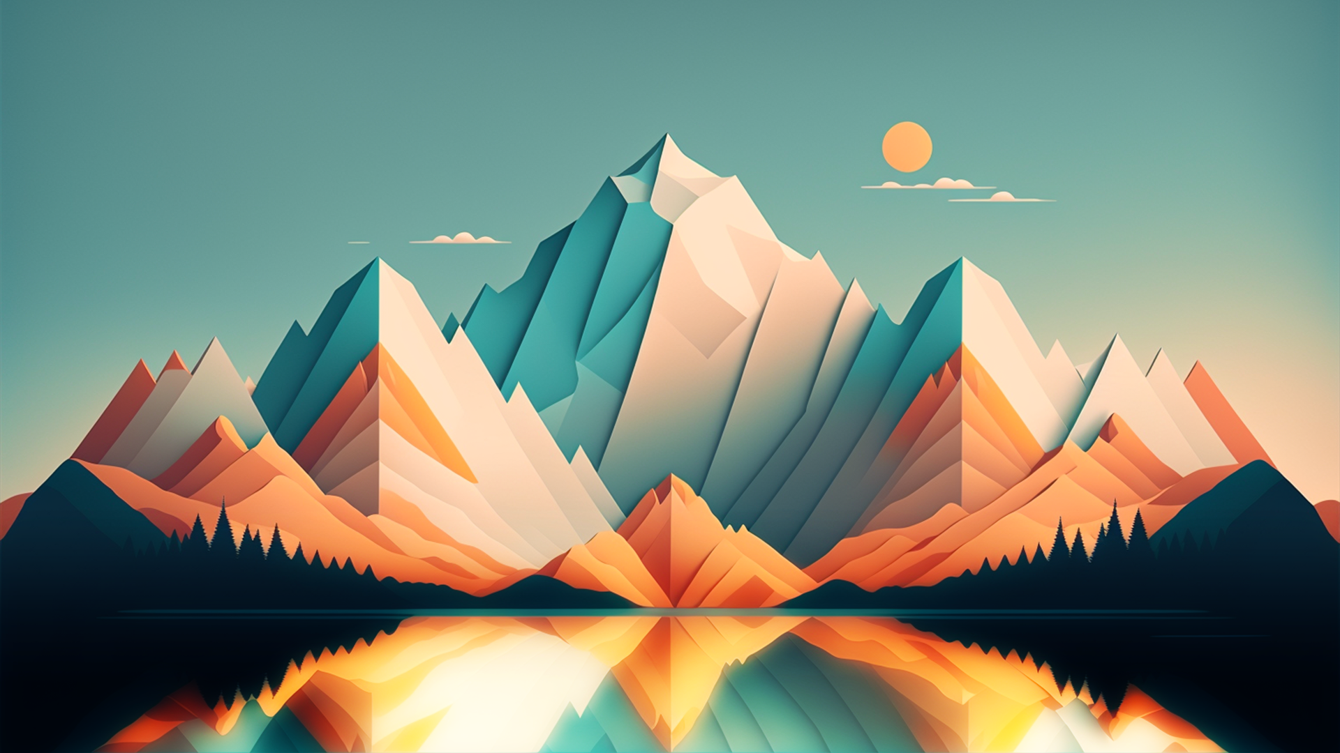 AI art, nature, mountains, simple