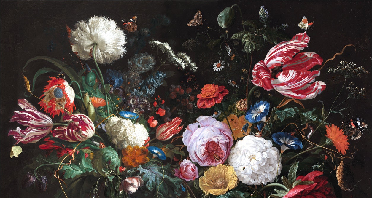 Dark Floral Oil Painting Mural, Dutch