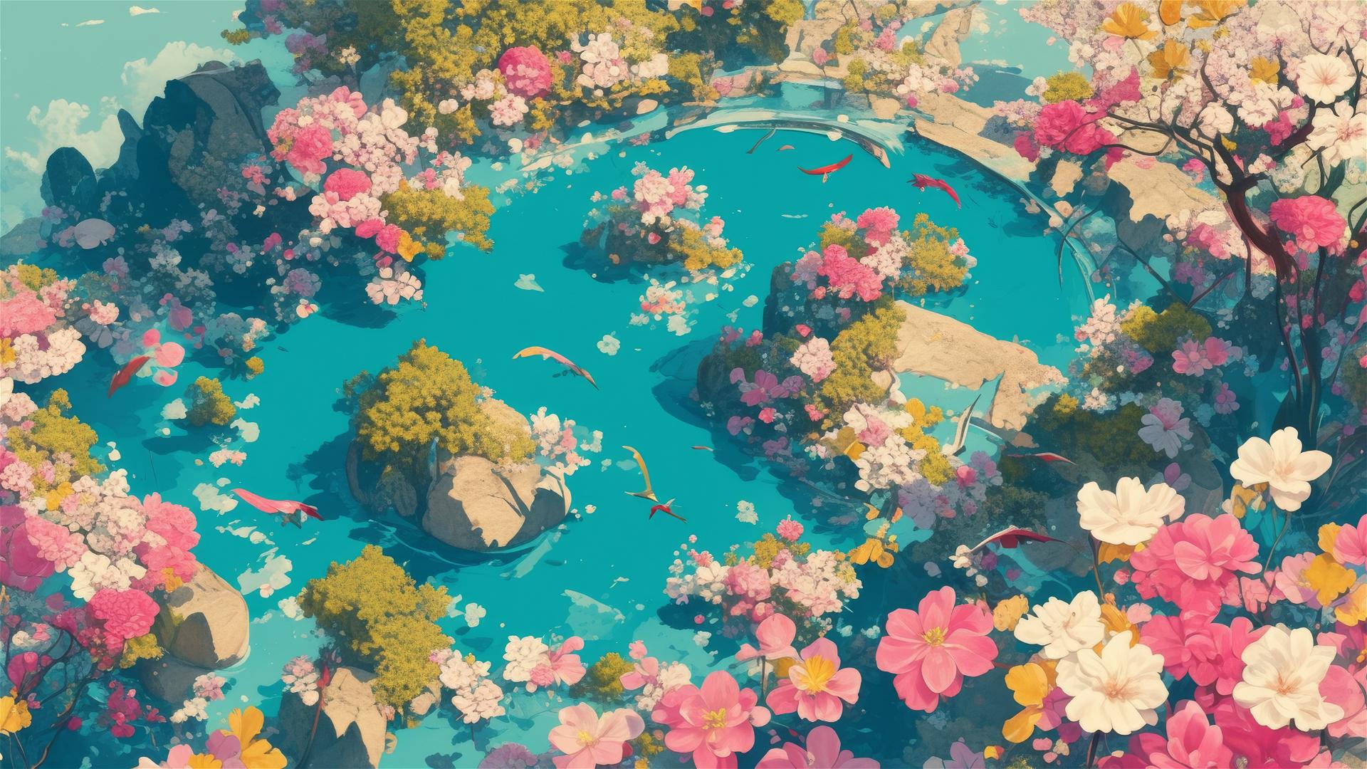 4K HD Wallpaper: floral lake