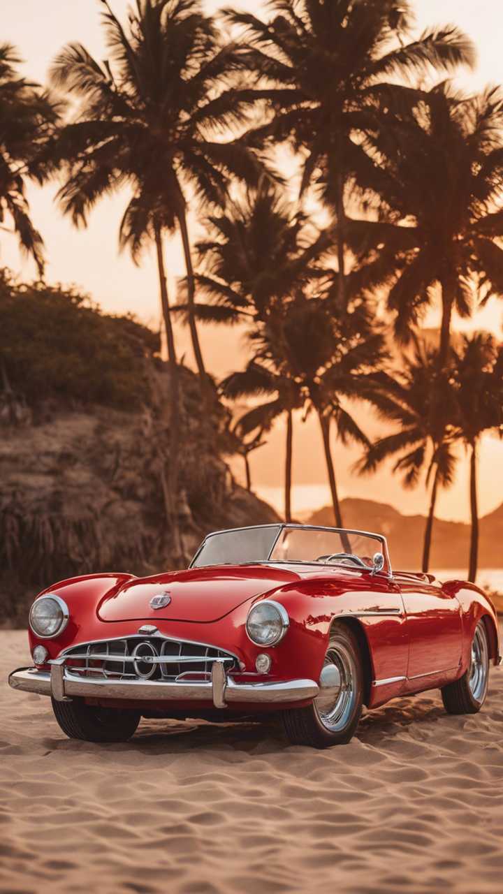 A sleek 1950s sports car in shiny red