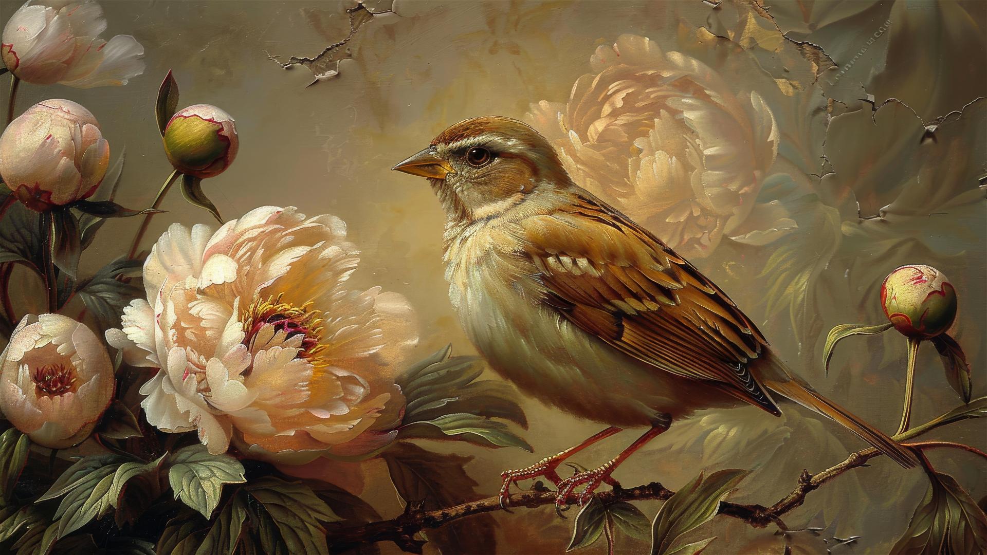 ornate bird and flowers painting
