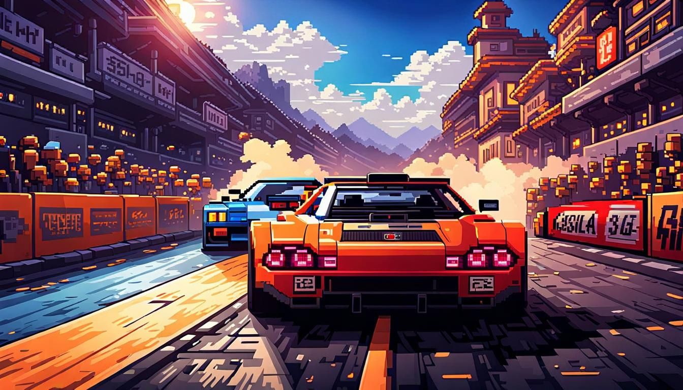 Pixel Car Racer in a beautiful night