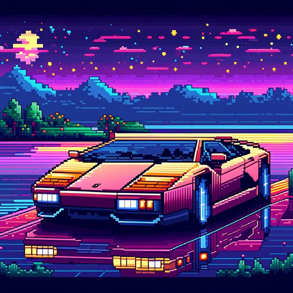 Pixel Art Of A Lamborghini Car In A