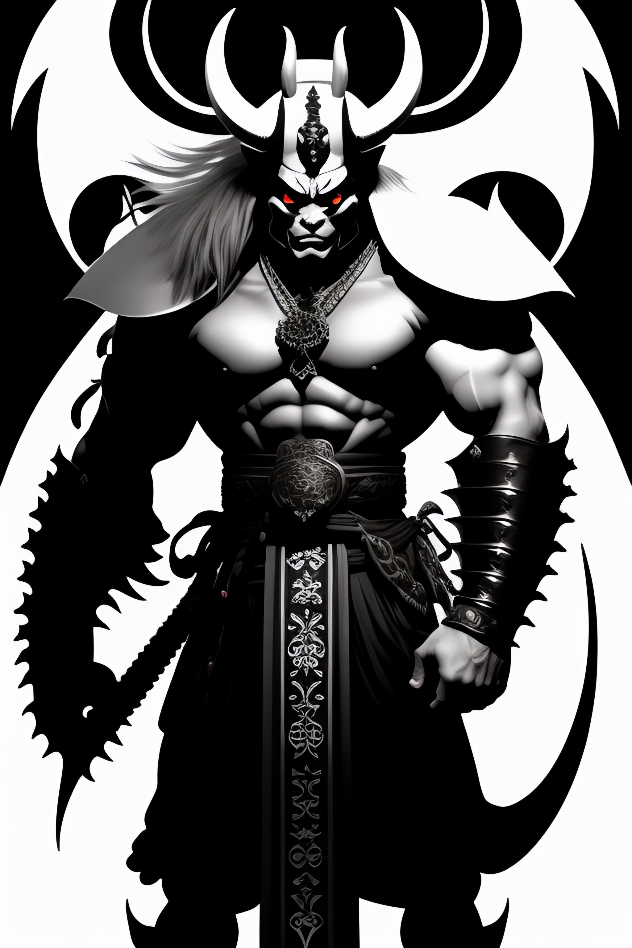 Demon oni samurai black and white
