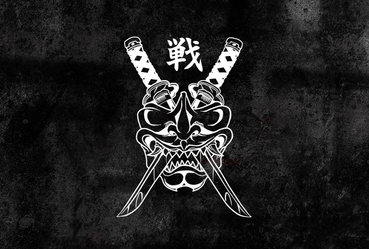 Samurai Sword Oni Mask Decal Sticker