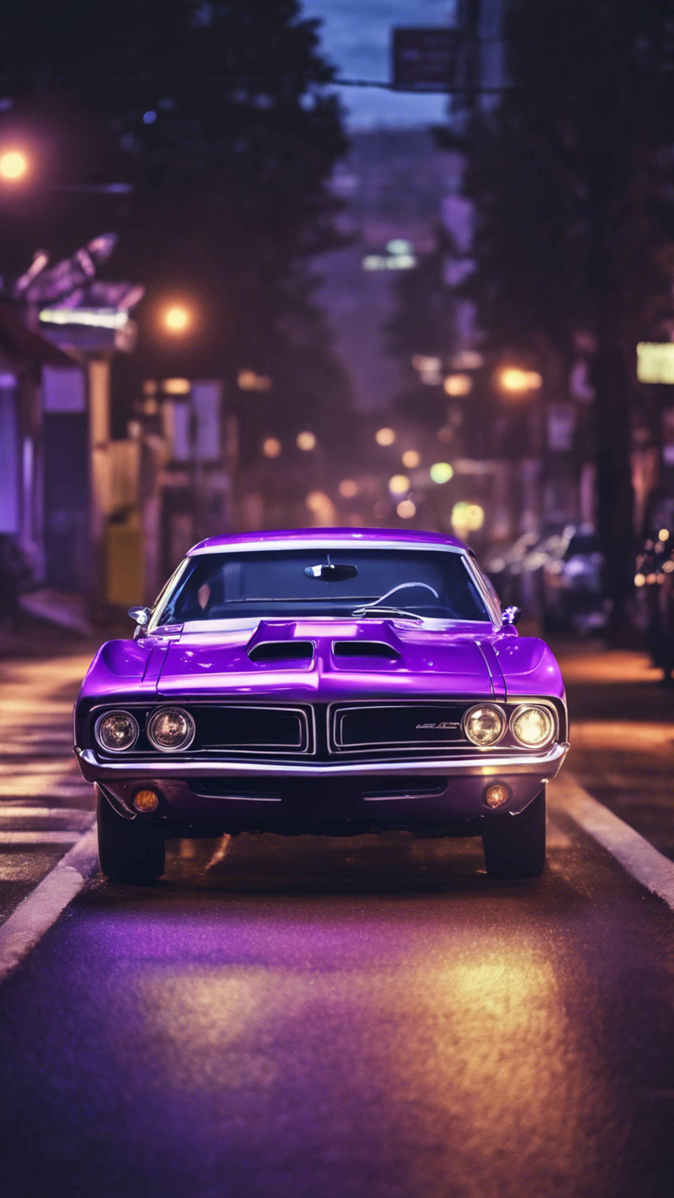 A classic purple muscle car
