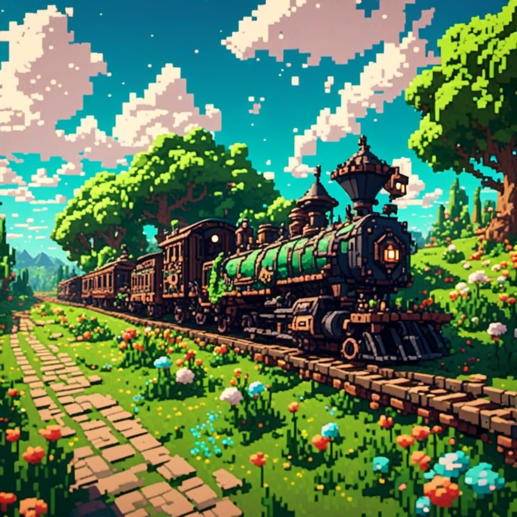 lora:HD 2D Pixel Art:1.0> pixel train