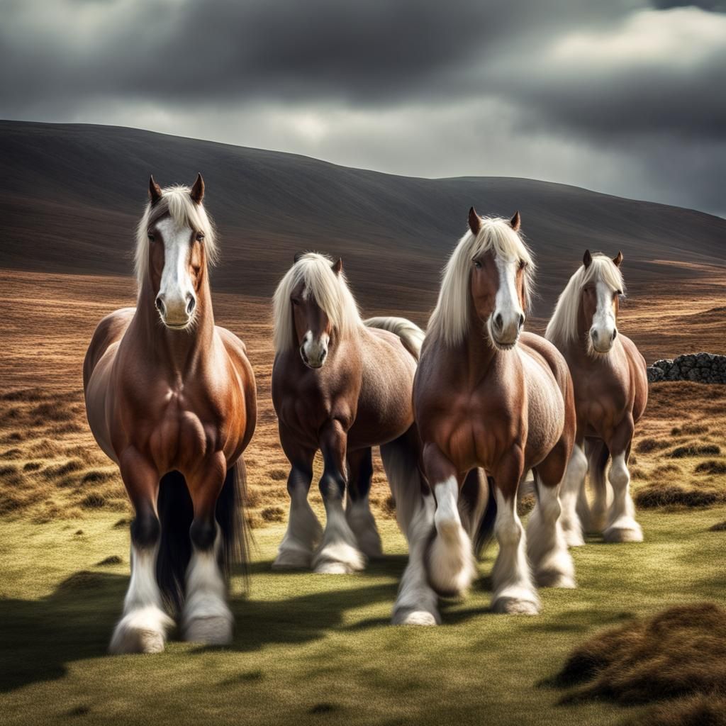 Clydesdale horses in the highlands