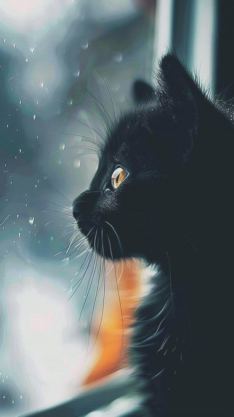 Charming AI black cat iPhone wallpaper