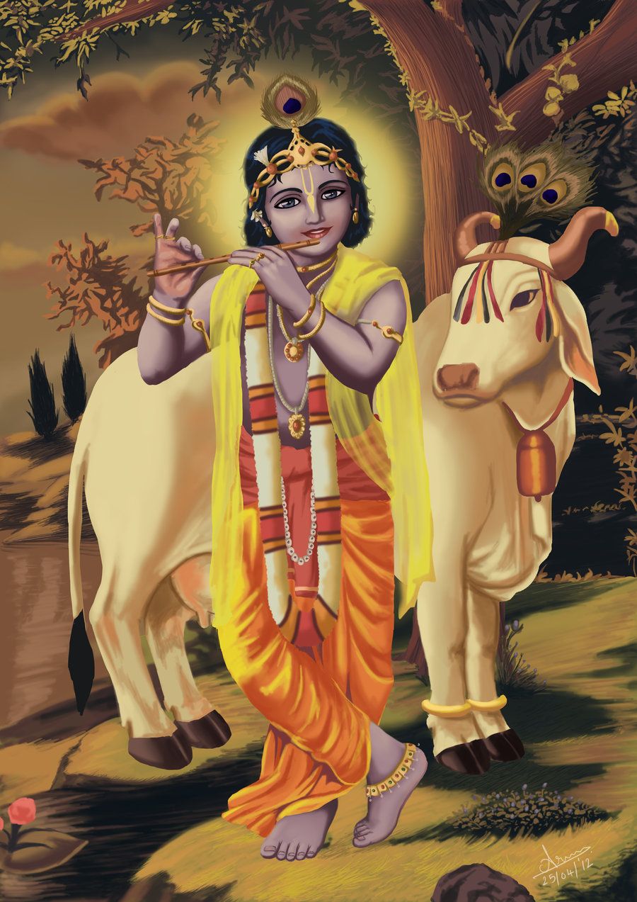 Krishna with a Cow in Vrndavan
