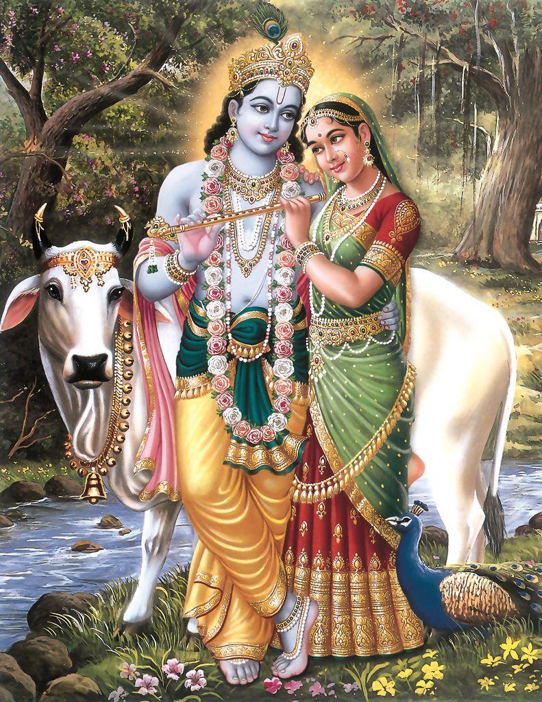 Lord Radha Krishna with Cow