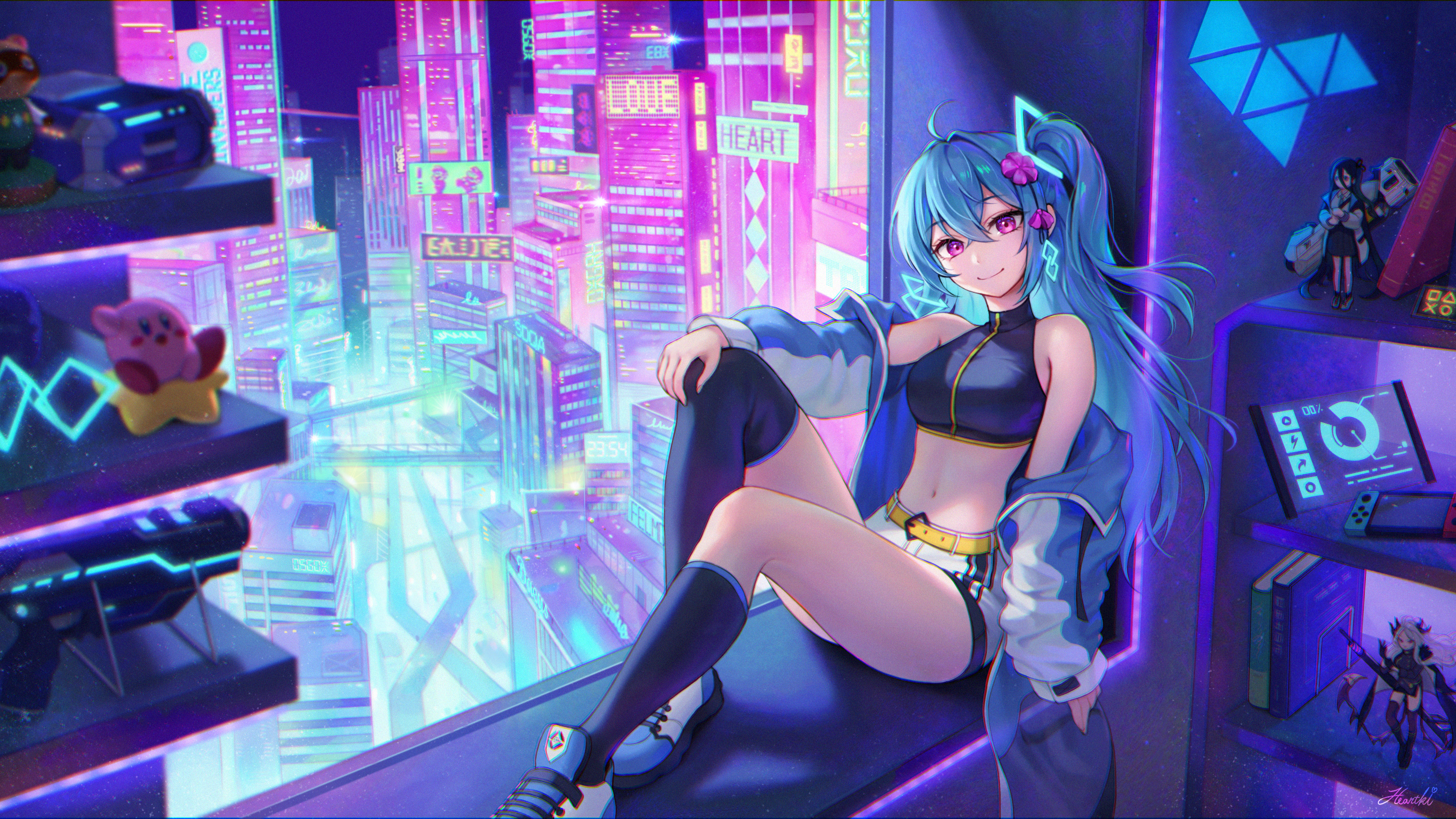 Anime Anime Girls Blue Hair Shorts City