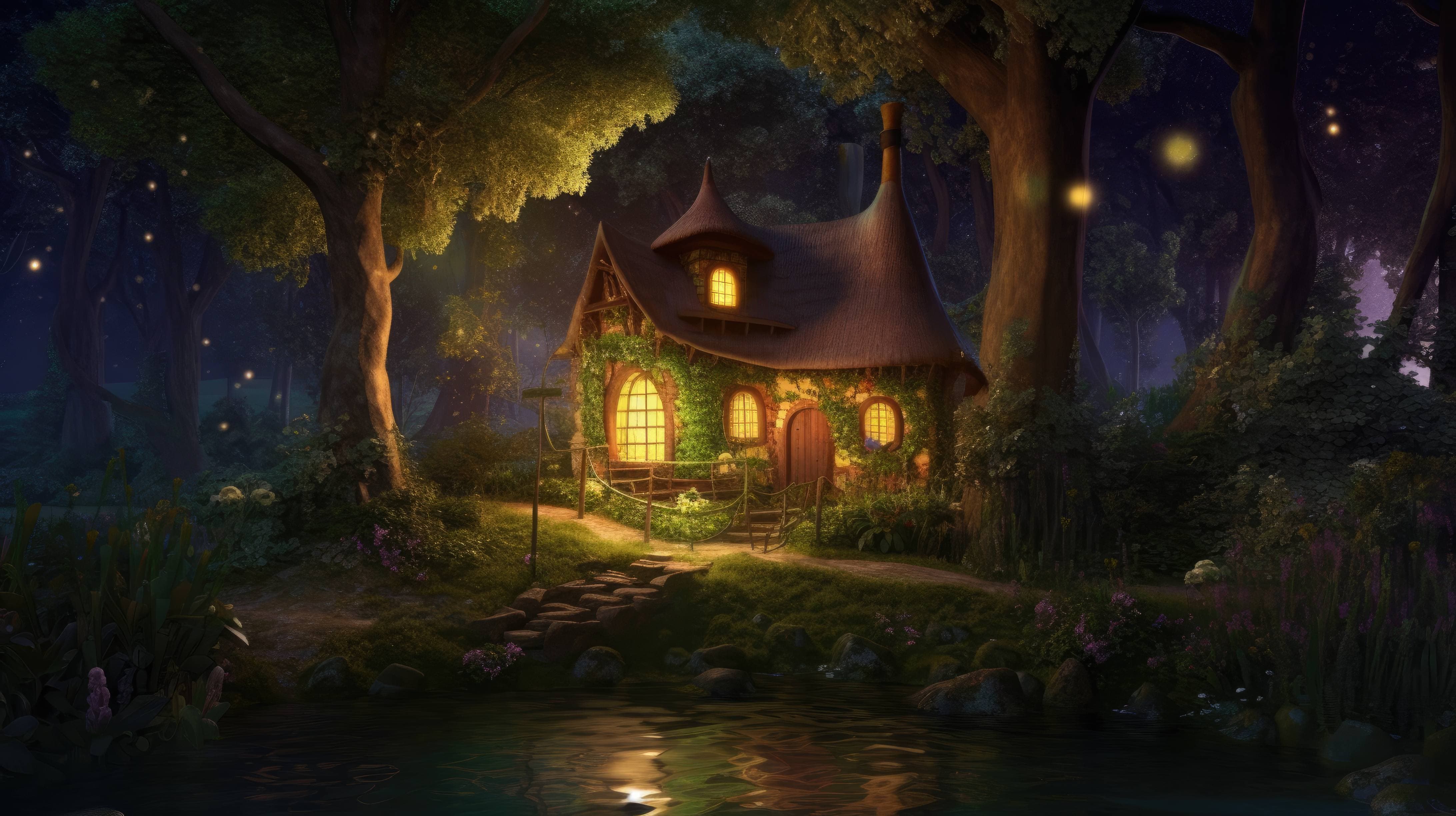 fairy tale cottage in a magical forest