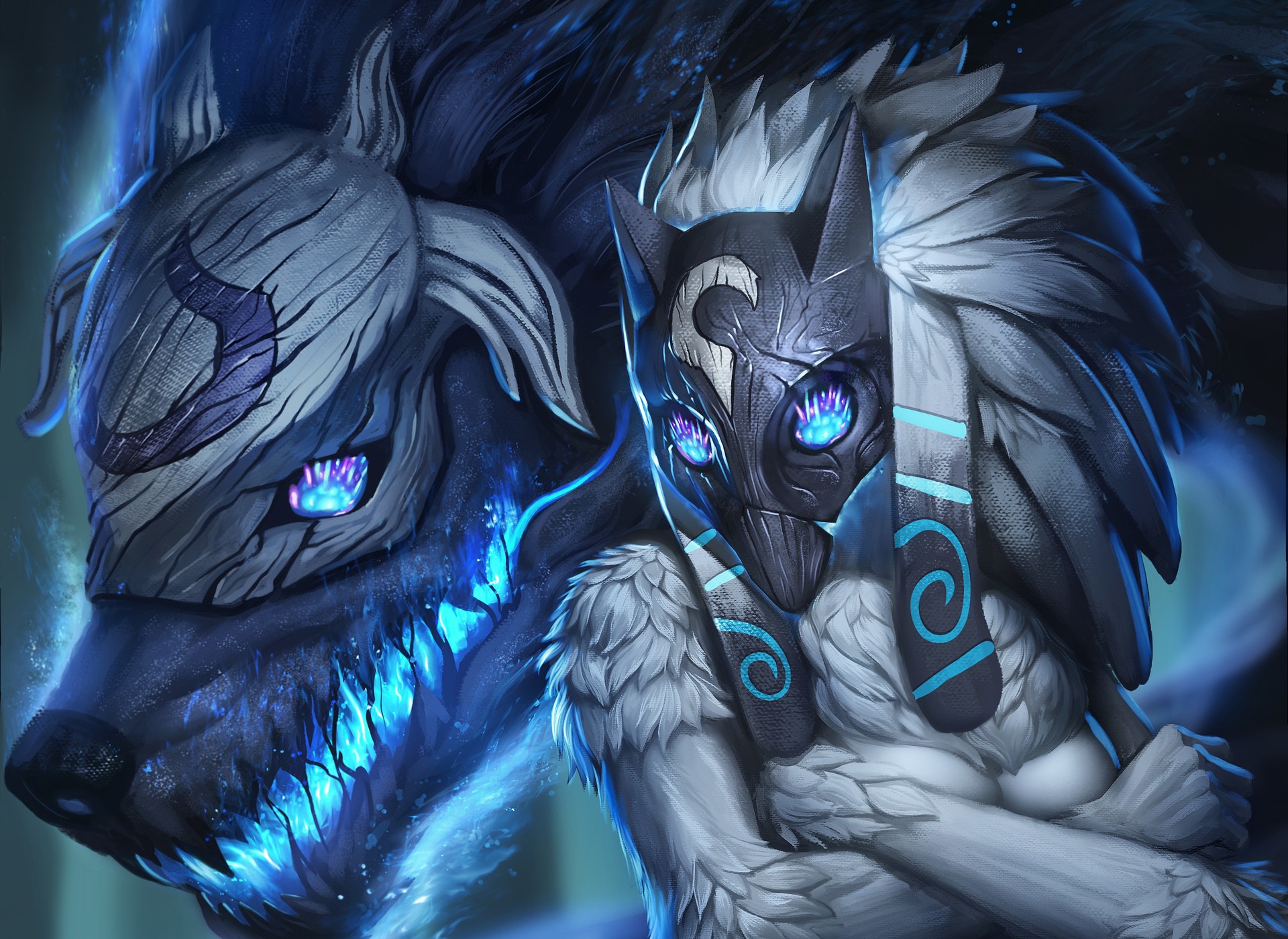 Wallpaper wolf, mask, League of Legends, Kindred for mobile and desktop, section игры, resolution 1920x1400