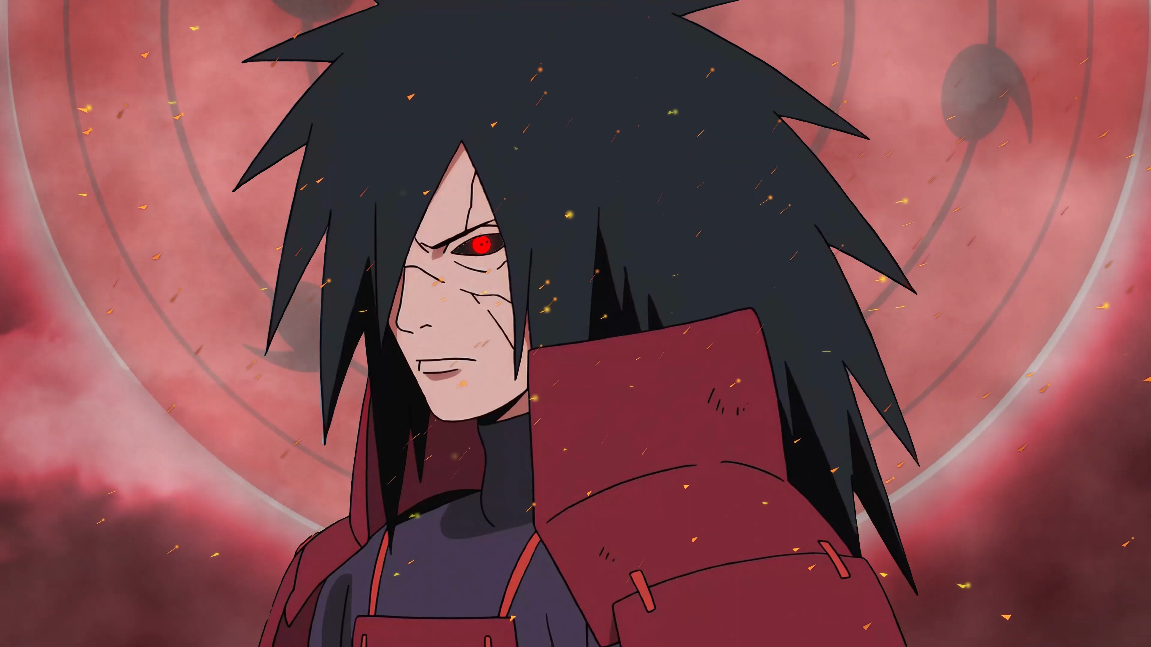Madara Uchiha Wallpaper 4K, Sharingan, Naruto, Red background