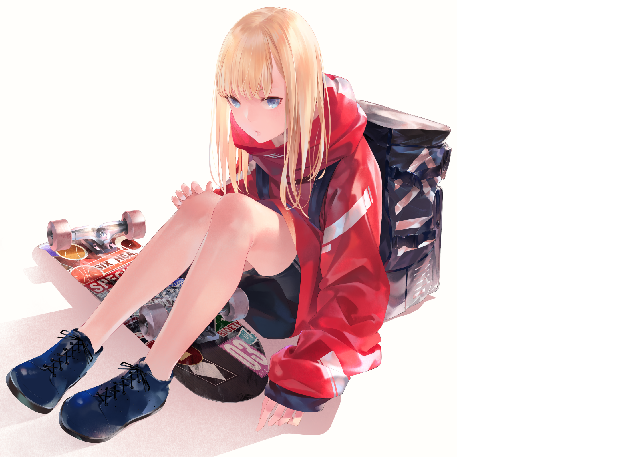 Bag Skateboard Blonde Long Hair Anime