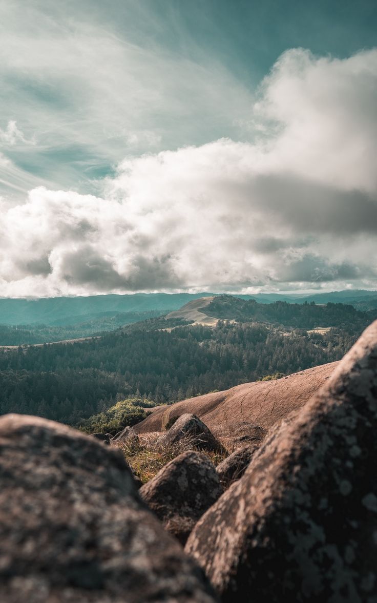 Wallpaper clouds hills mountains stones