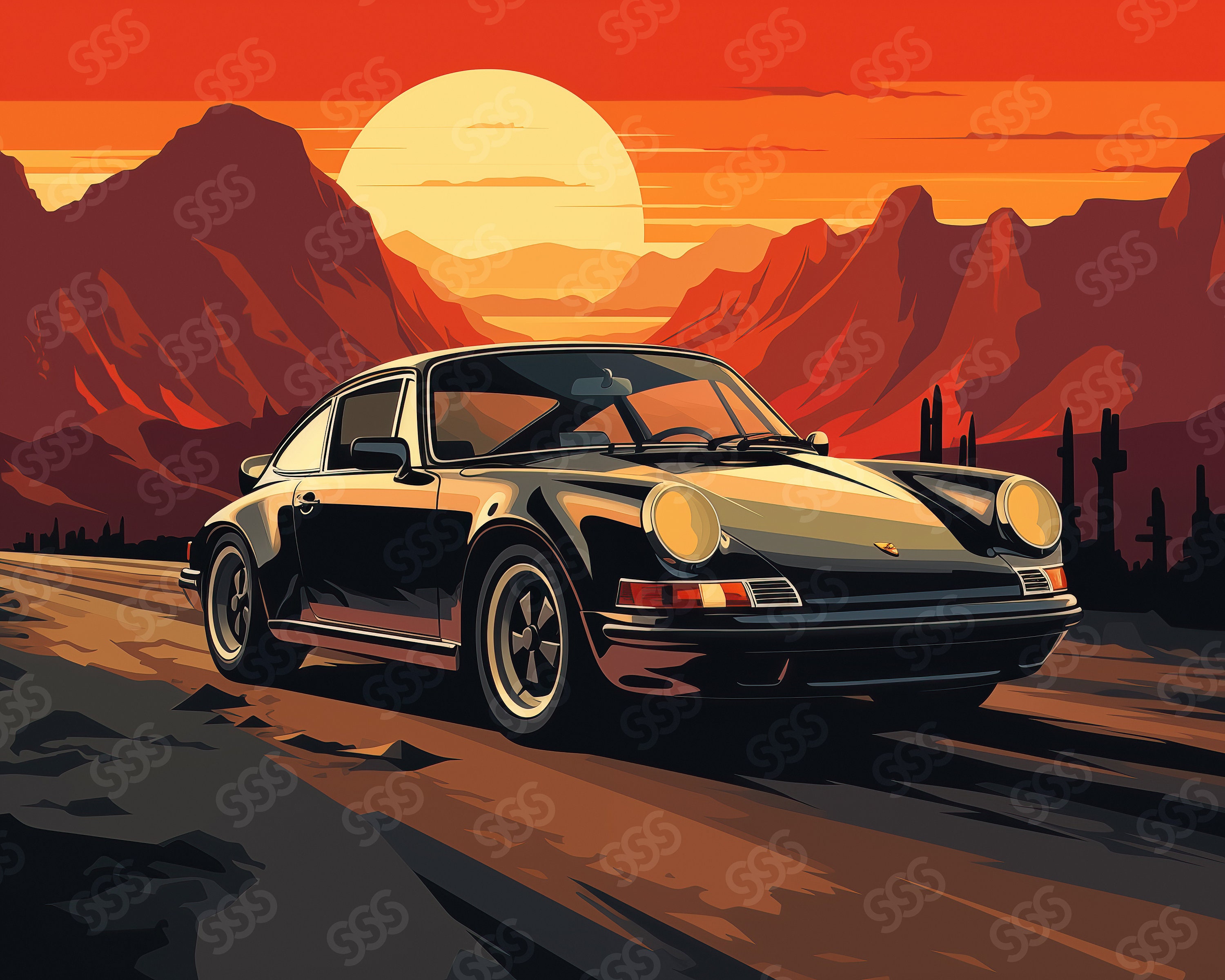 Vintage Porsche 911 Desert Art 1980s