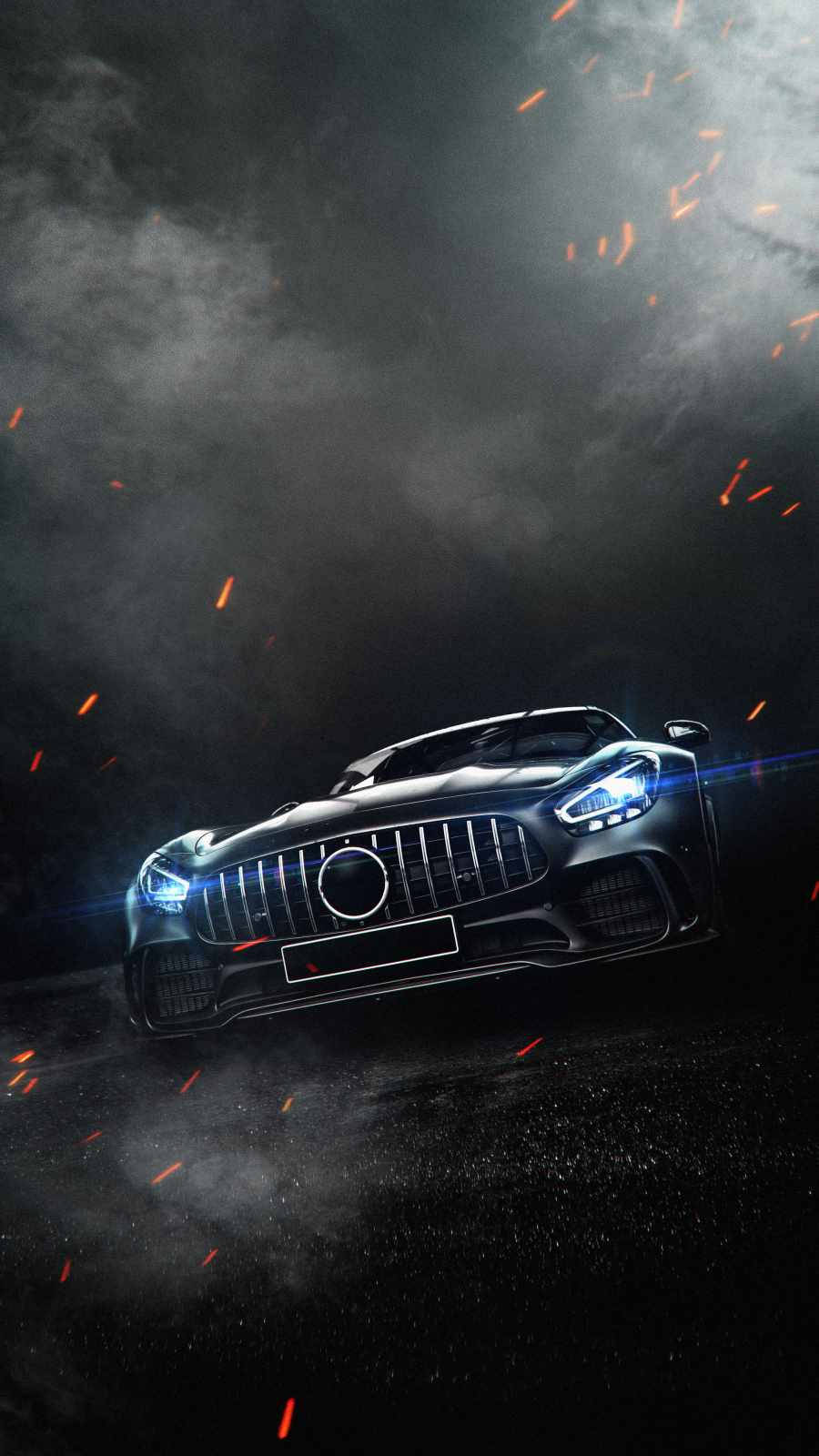 Download Black Amg With Blue Headlights