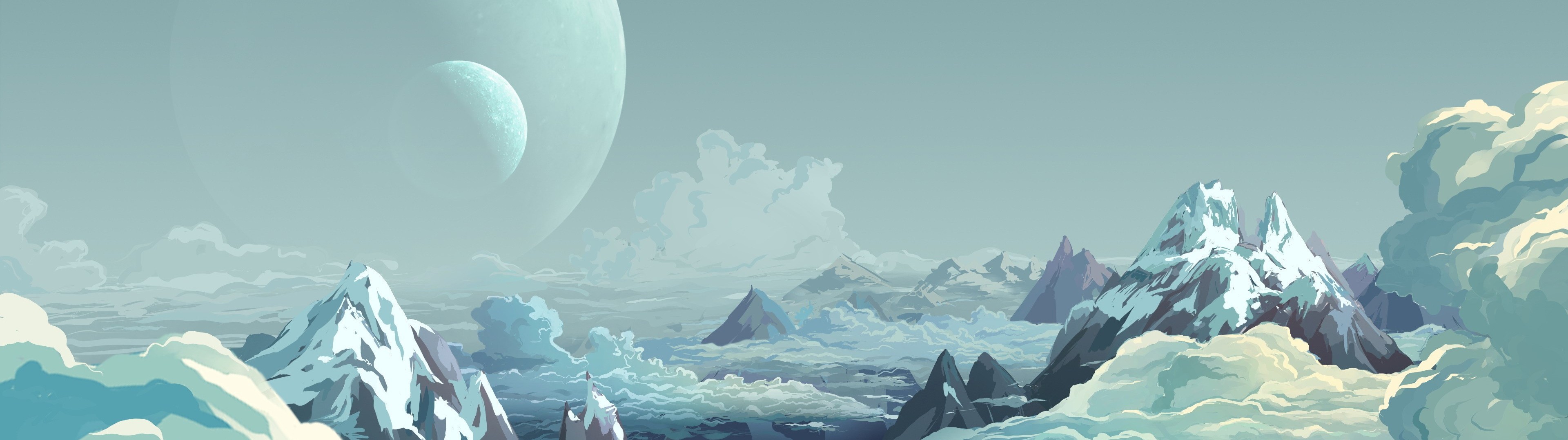 dual monitors, sky, clouds, digital art