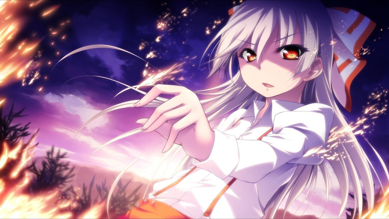 art, bow, touhou, white hair, fujiwara