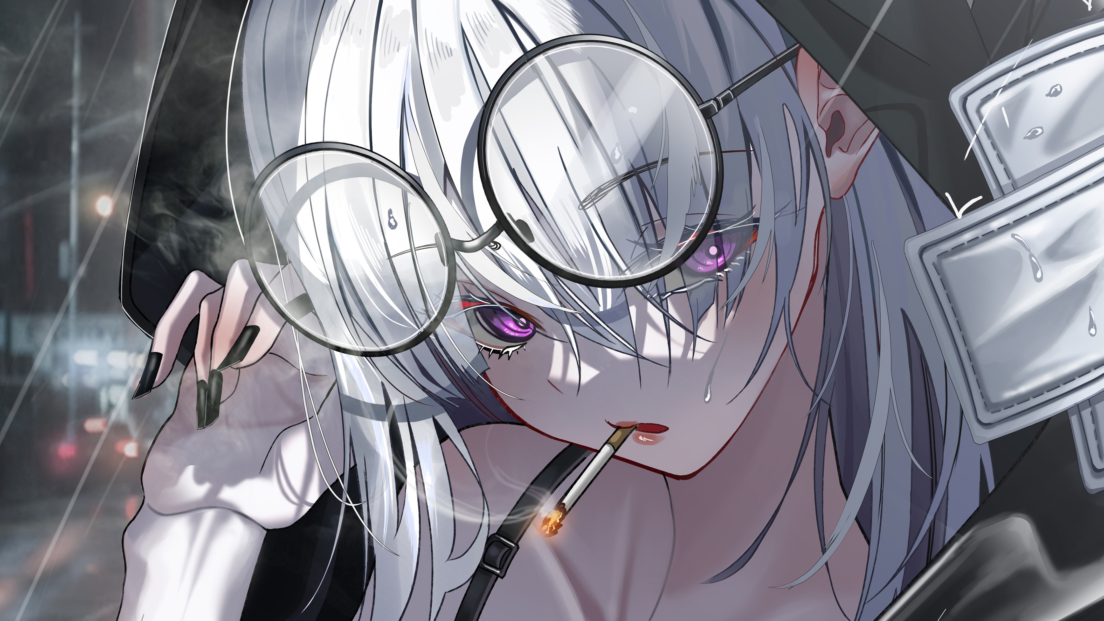Anime Anime Girls Glasses Smoking