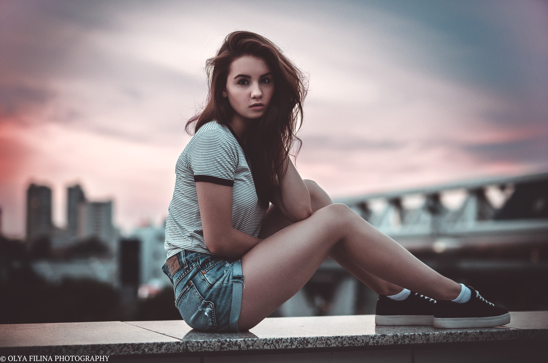 girl, city, shoes, portrait, sitting