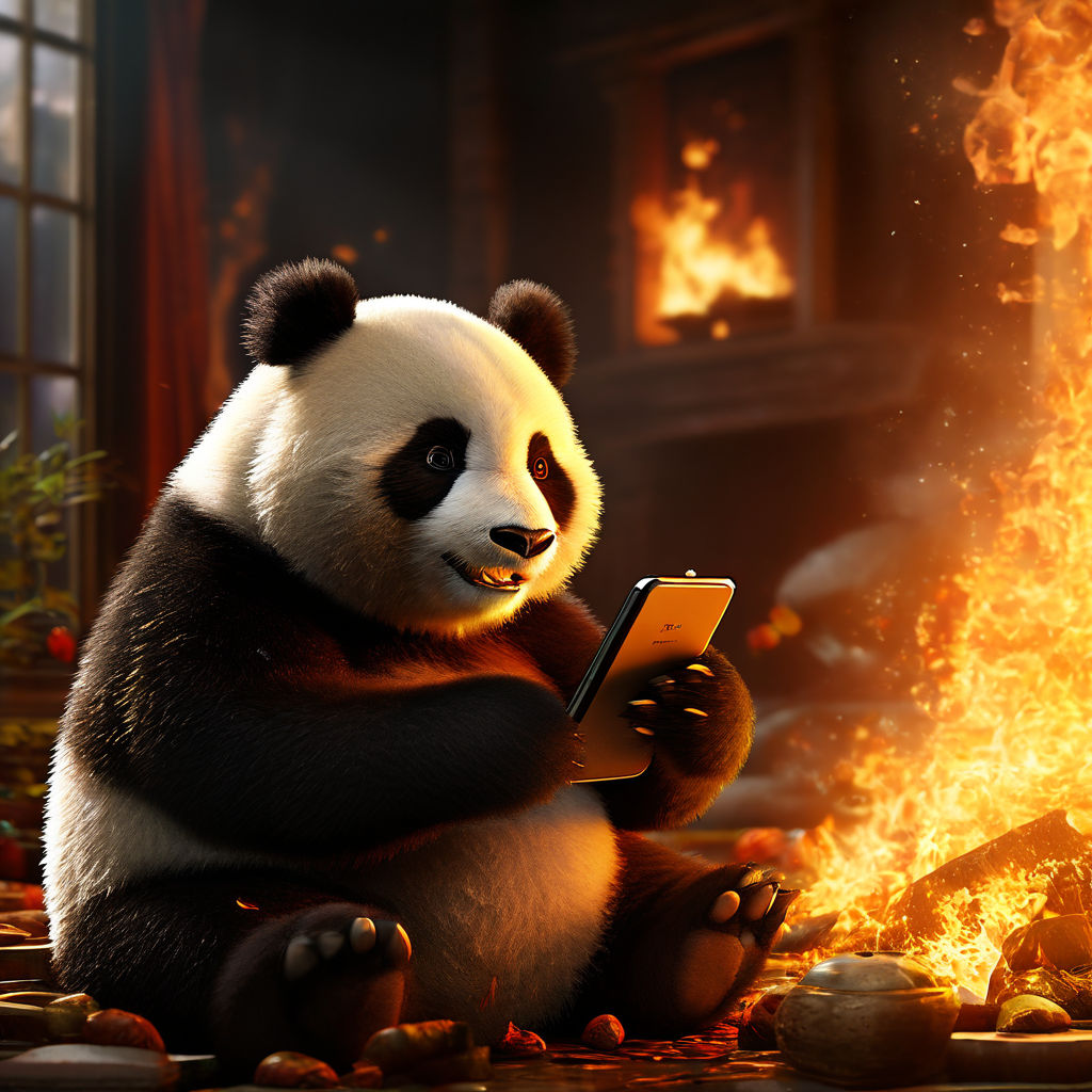 panda playing with phone