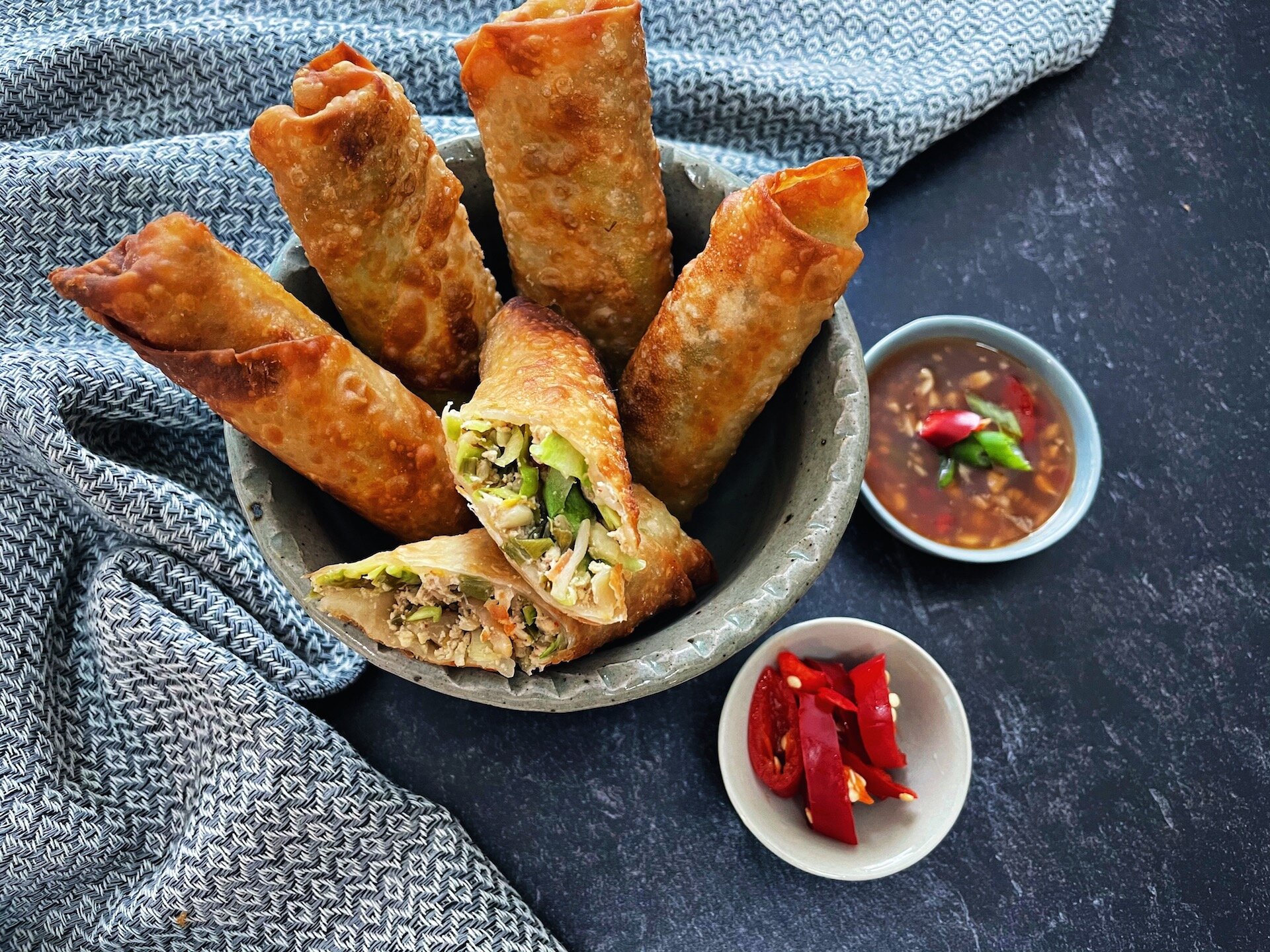 Vegetarian Kimchi & Tofu Egg Rolls +