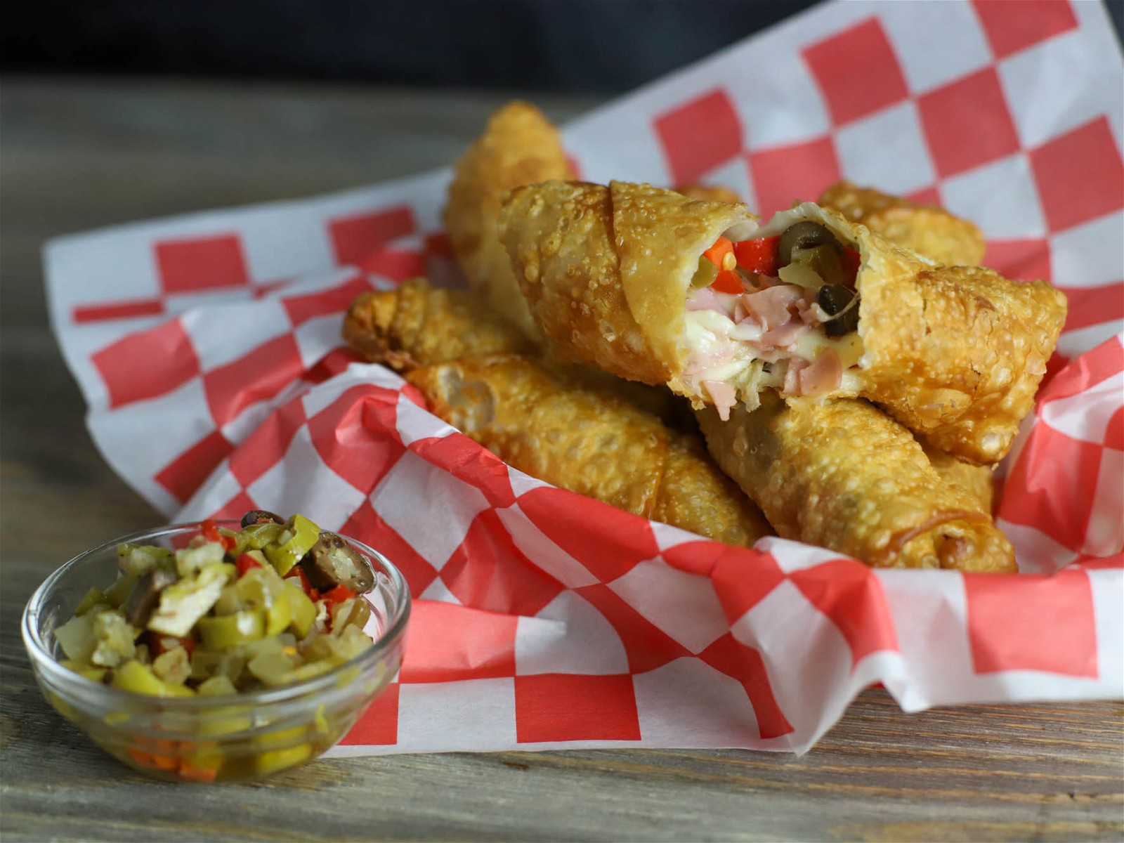 Muffuletta Egg Rolls