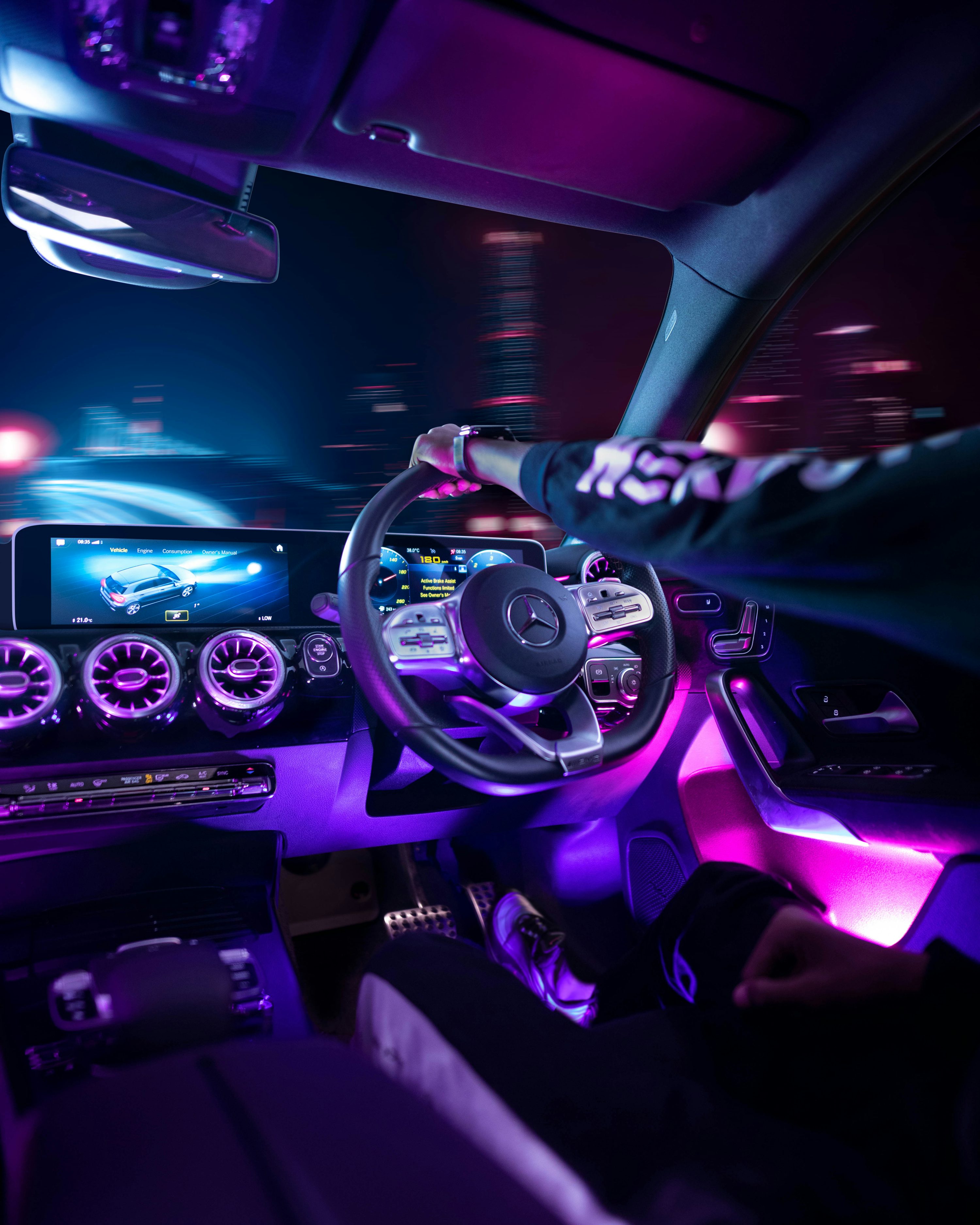 Black and purple car interior photo