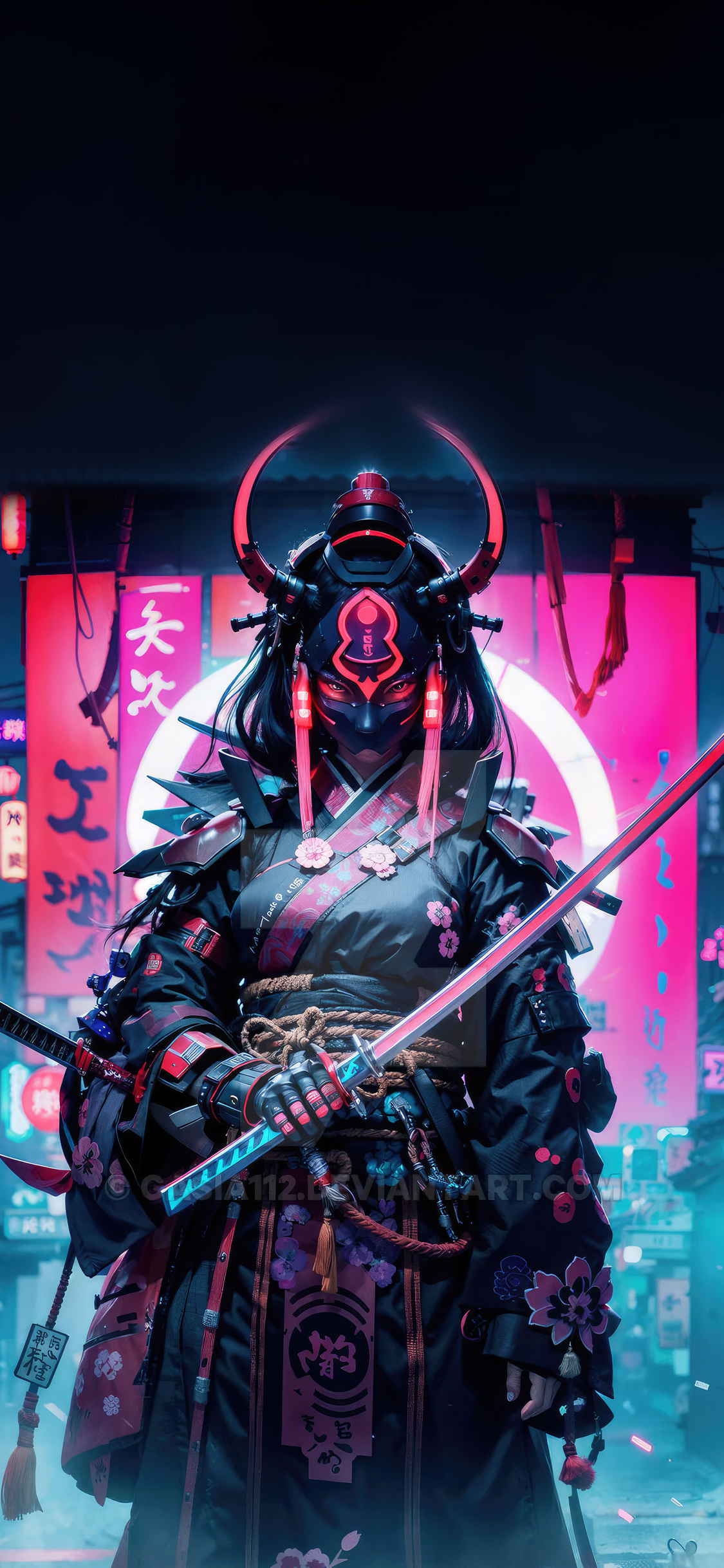 Neon Samurai In Futuristic