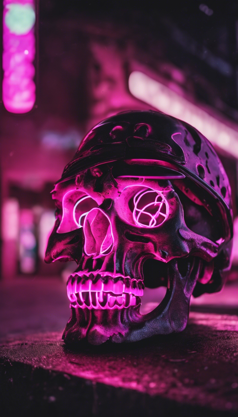 black skull crafted in neon lights
