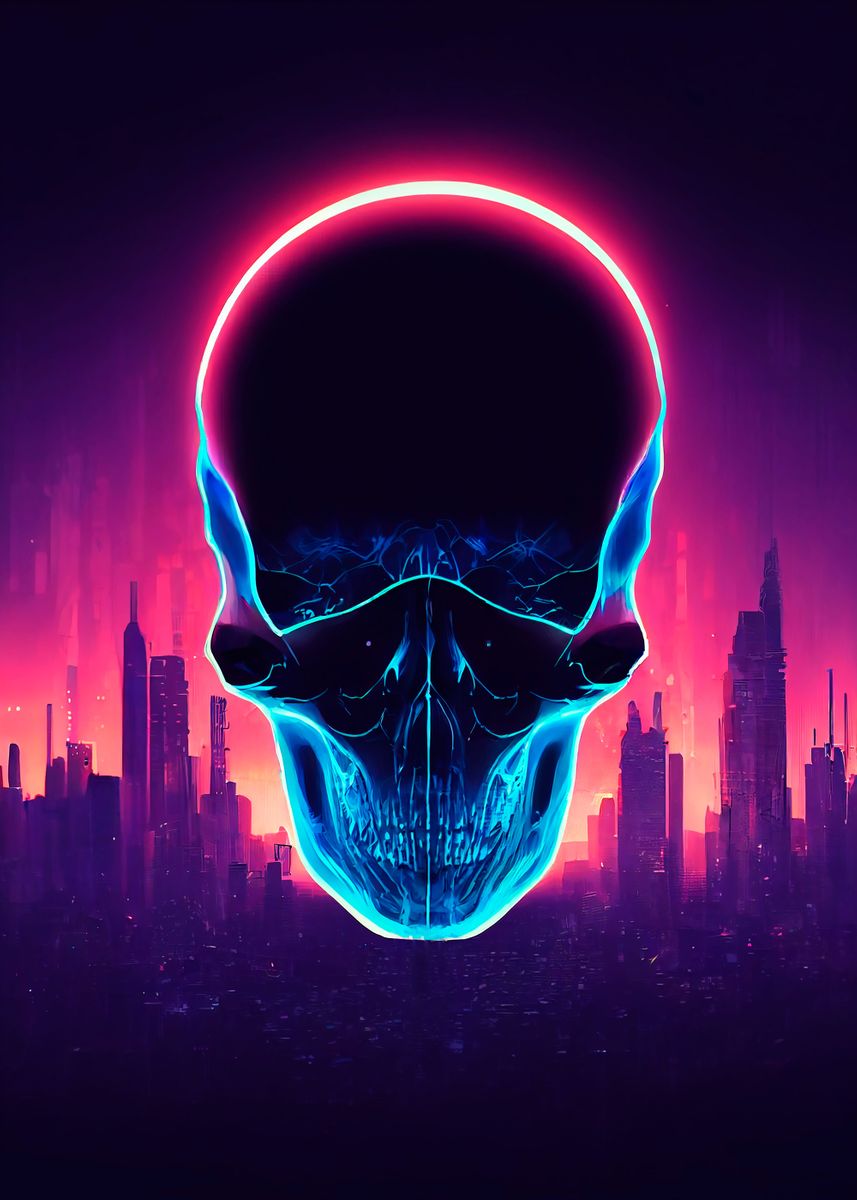 neon skull' Poster, picture, metal