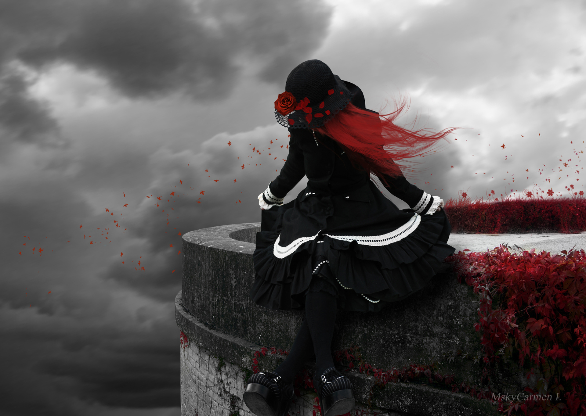 Wallpaper rose, gothic, gloomy, red