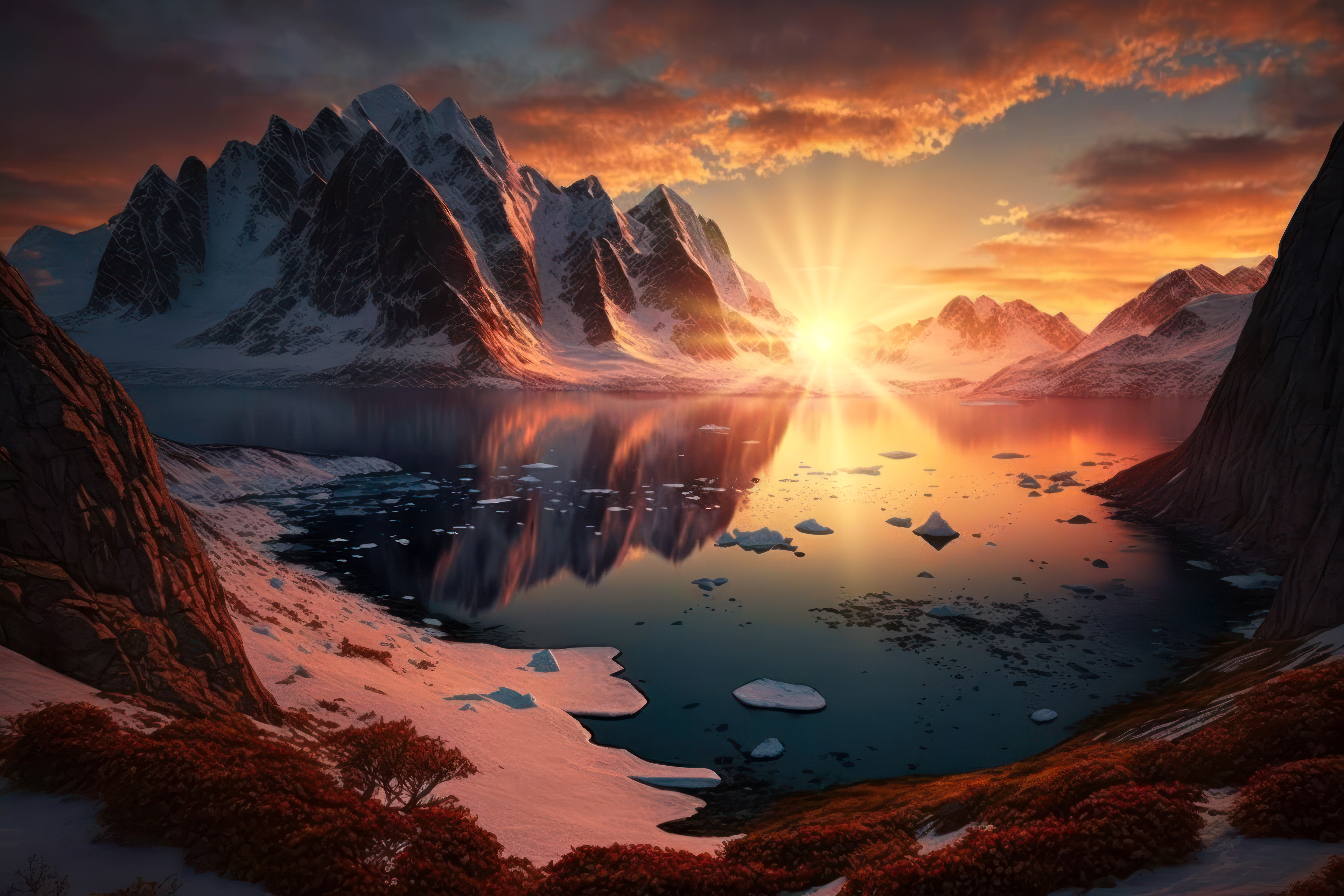 Sunset Wallpaper 4K, Arctic, Mountains