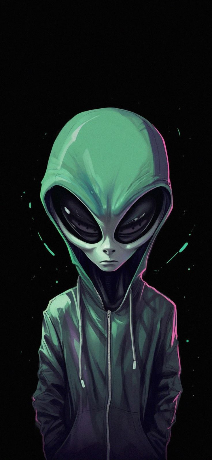Hooded Green Alien Black Wallpaper