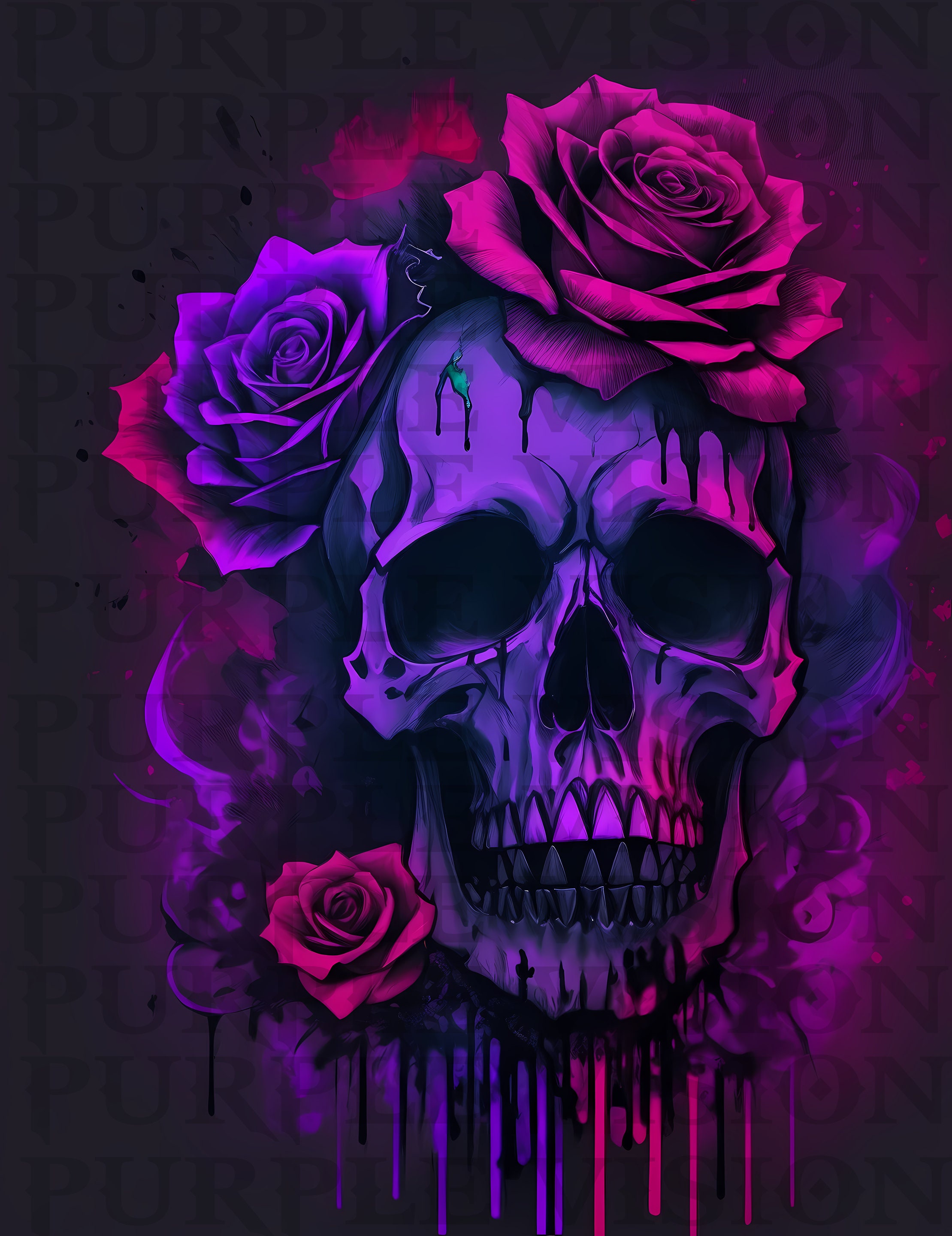 Purple Skull With Vibrant Roses