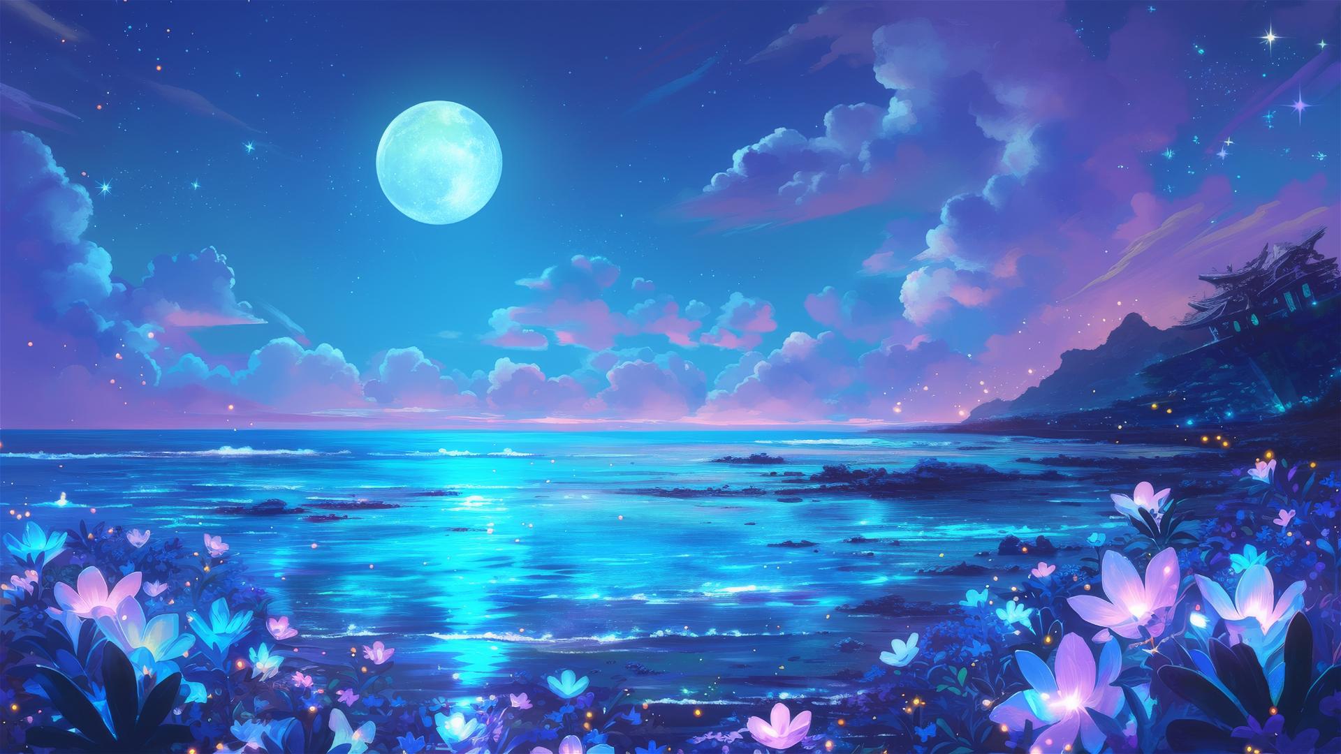 4K HD Wallpaper: Emilia moon glow