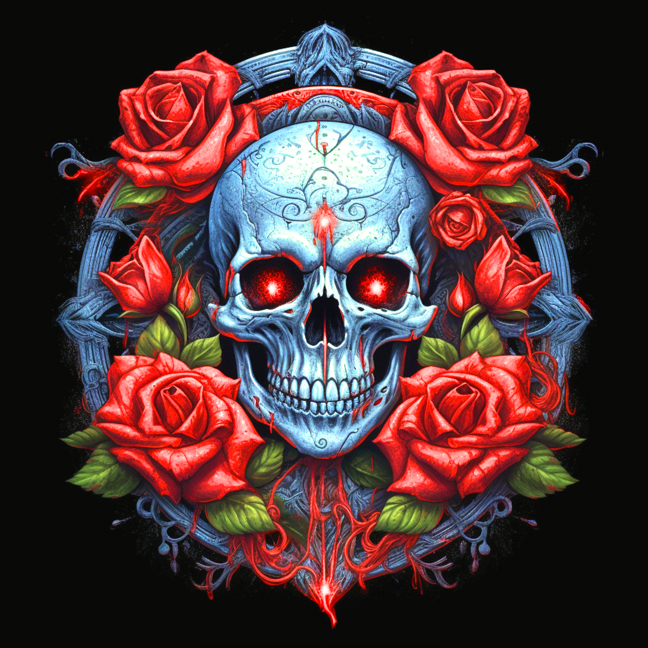 5D Diamond Painting Skull and Red Roses