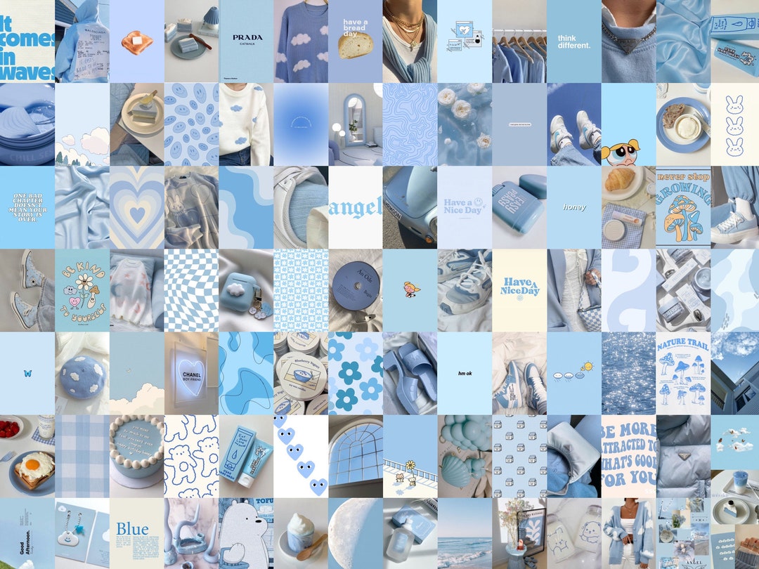 Pastel Blue Wall Collage Kit, Baby Blue