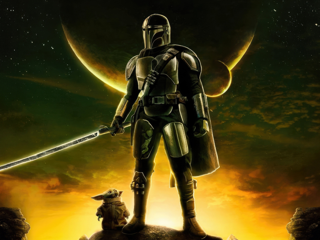 Wallpaper the mandalorian and baby yoda