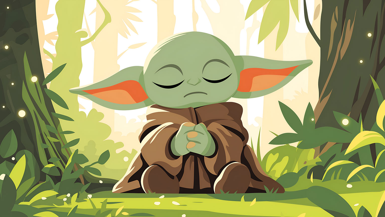 Baby Yoda Meditating Cartoon Desktop