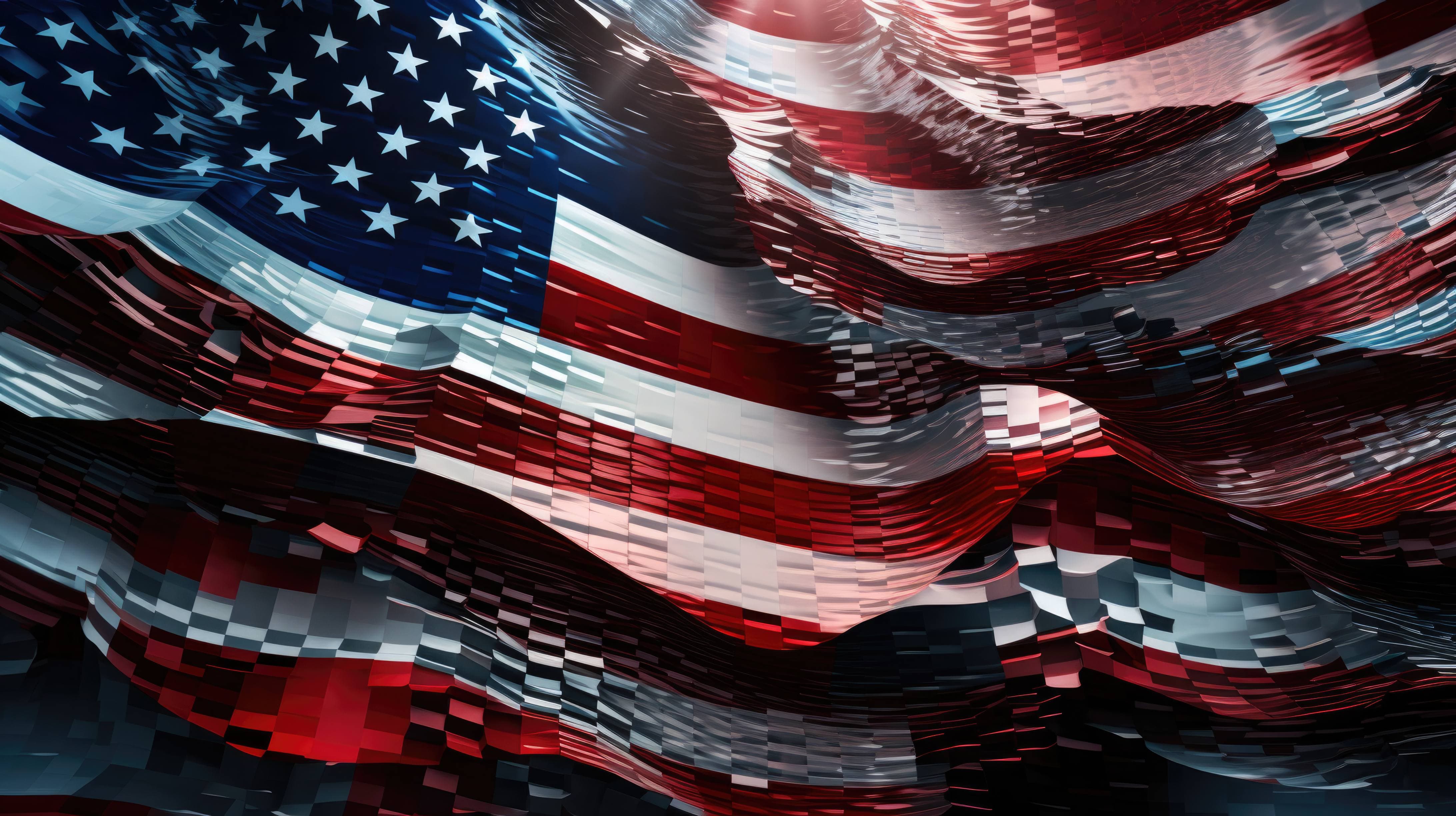 American flag created from digital pixels