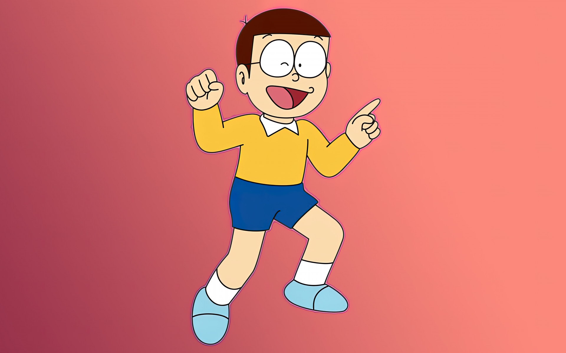 Nobita Wallpaper 4K, Doraemon, Coral