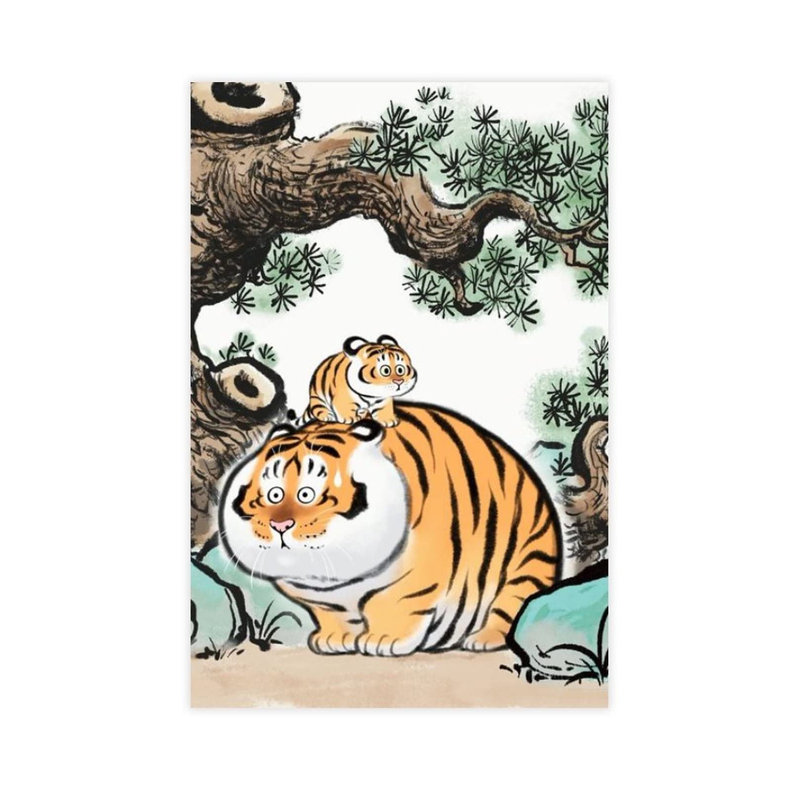 ZXER Animal Painting Art Cute Fat Tiger